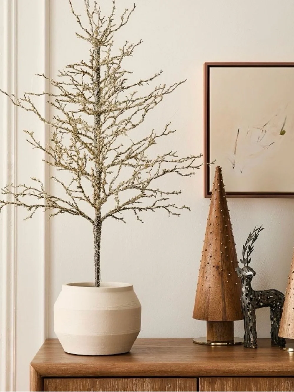 Crate & Barrel Studded Wood Trees Set of 2 * NEW